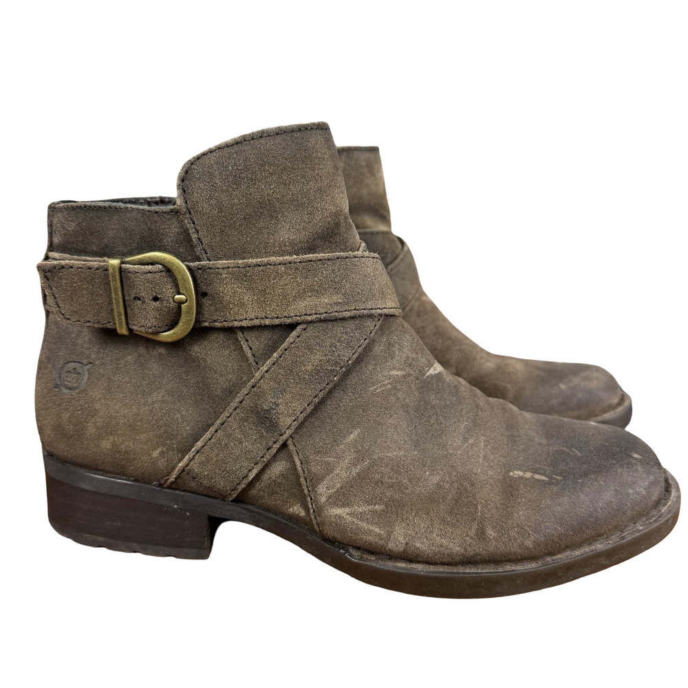 Born Trinculo Raw Leather Brown Boots Ankle Booties Distressed Side Zip sz 7.5